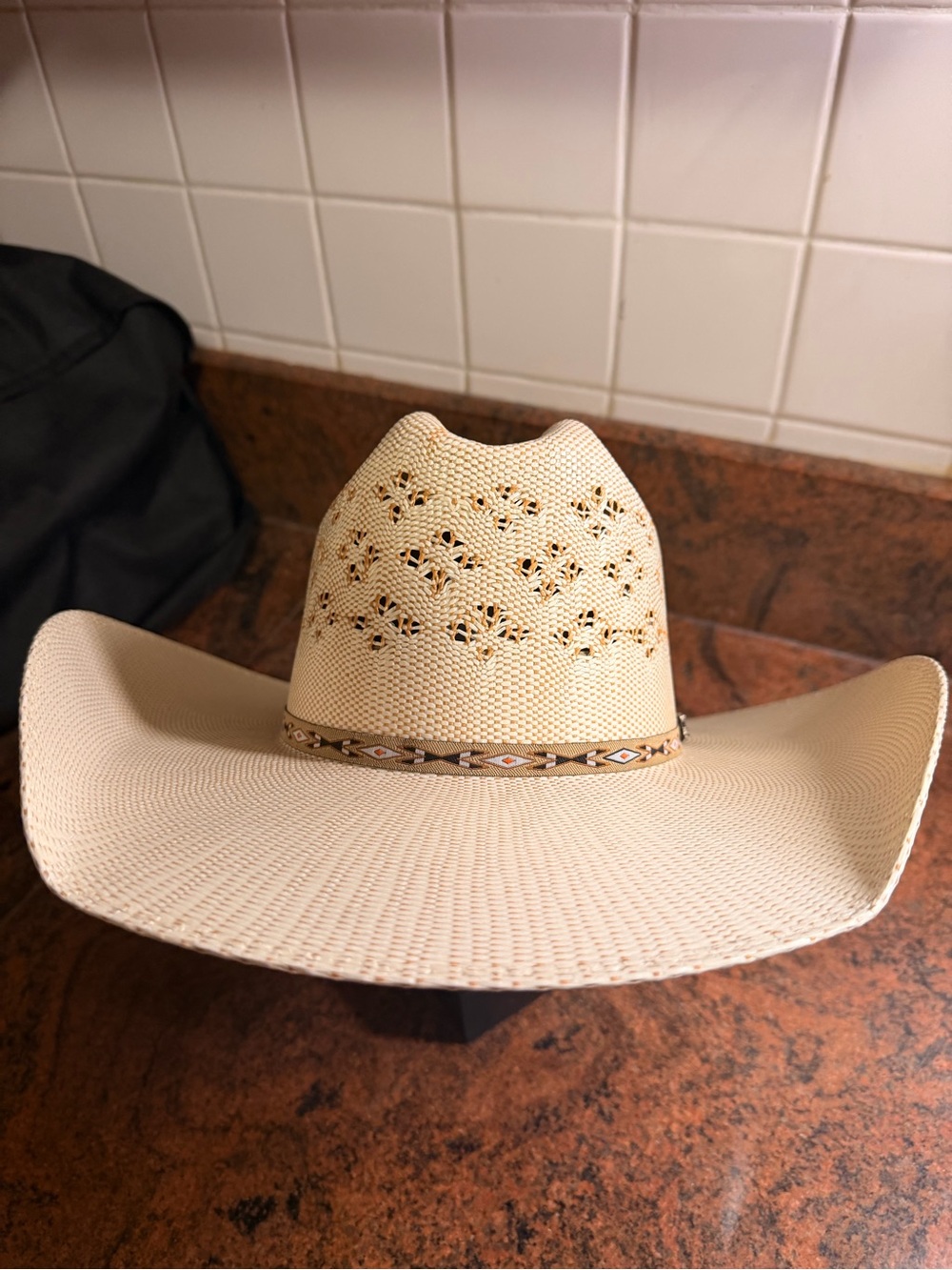 Twister Natural Straw Cowboy Hat with Patterned Band